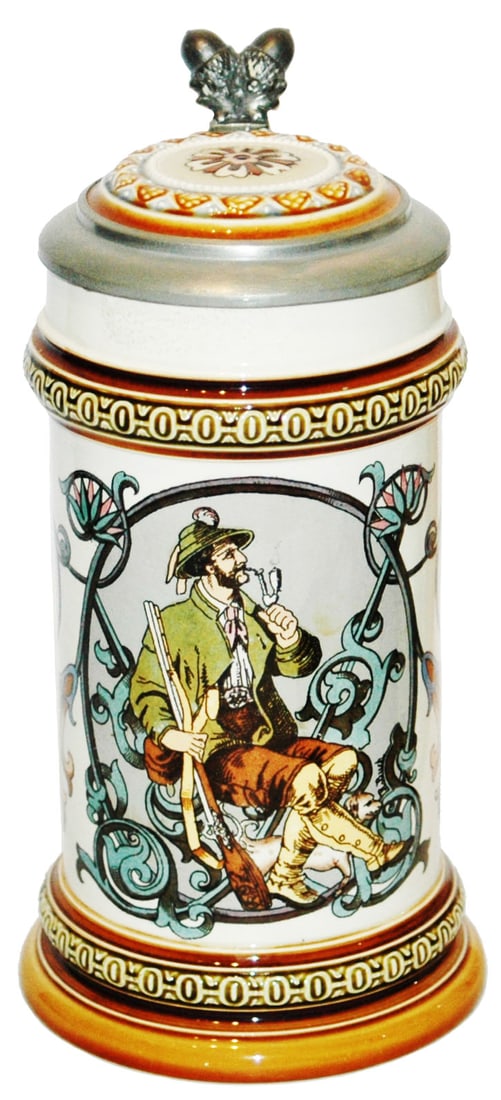Mettlach Hunter w Pipe Stein w Inlay Lid (1 of 5)
