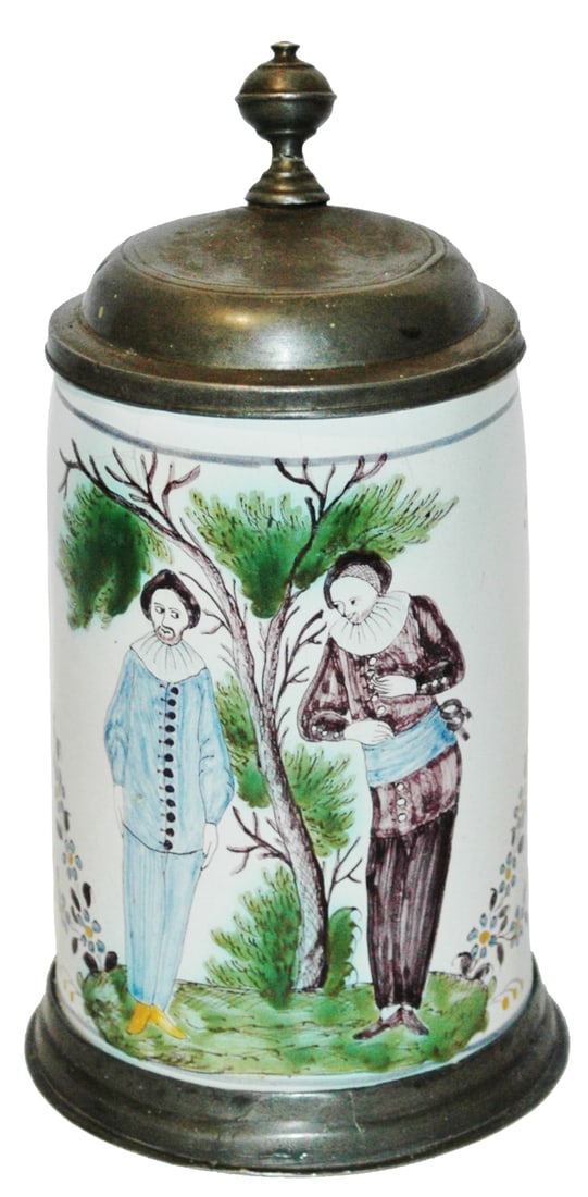 1L Austrian Faience Stein of Men Standing by Tree (1 of 4)