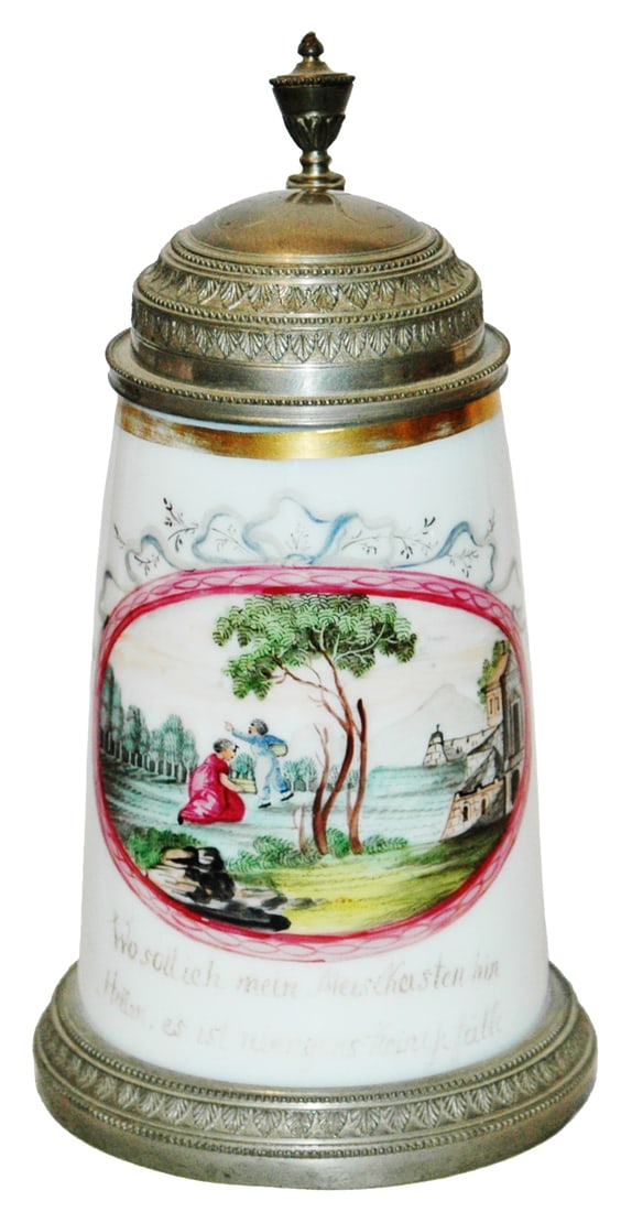 c. 1820 Milk Glass Mom & Boy Skating Stein (1 of 4)