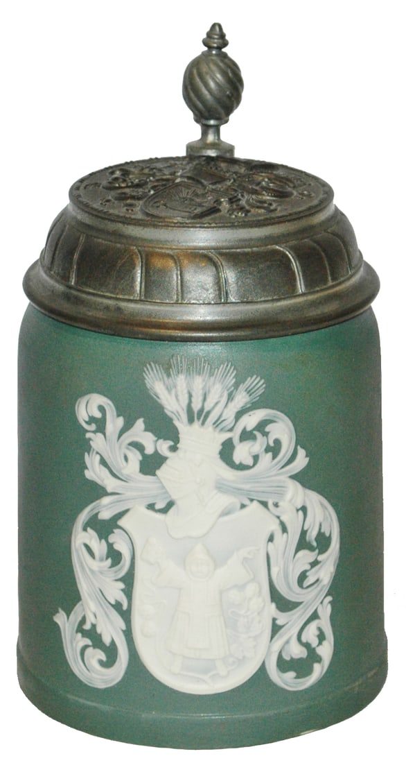Mettlach Cameo Munich Shield Stein w Fancy Lid (1 of 4)