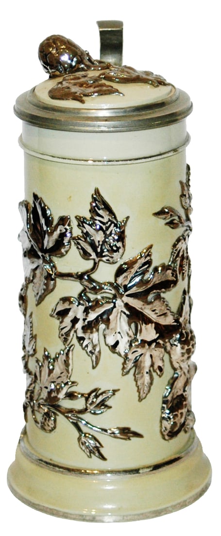 Mettlach Leaves & Hops Stein w Branch Handle (1 of 5)