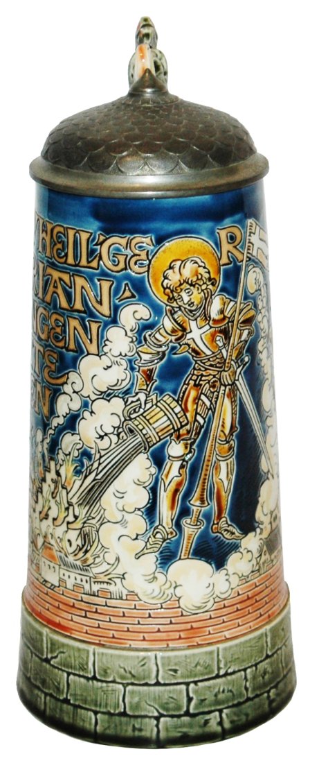 1L Mettlach St Florian Puts out Fire Dragon Handle (1 of 5)