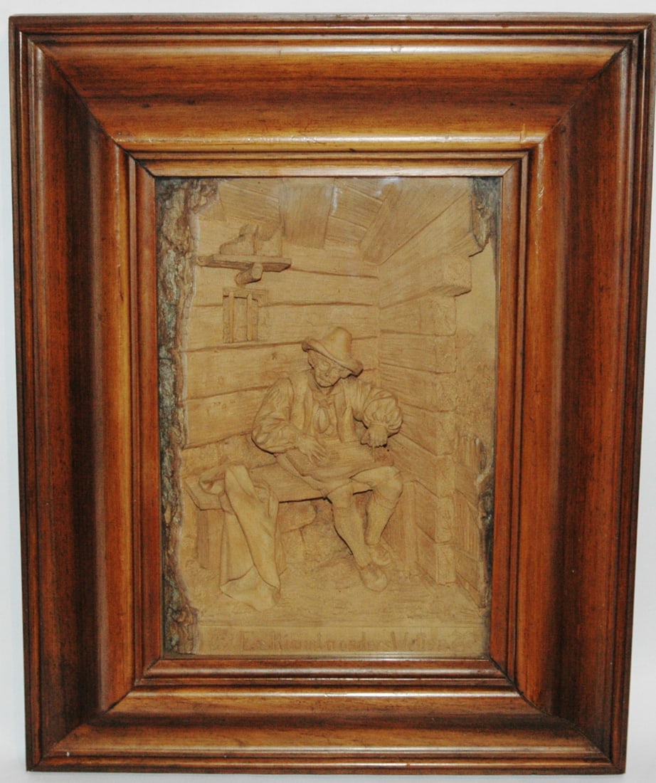 Black Forest Carved Shadow Box Scene of Musician (1 of 2)