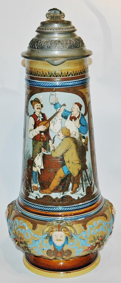 5L Mettlach 3 Men Drinking at Barrel Stein (1 of 4)