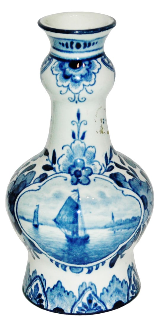 Mettlach Sailboats & Floral Design 5" Vase: Mettlach #5471 PUG 5” Vase. Sailboats and floral design. Mint.