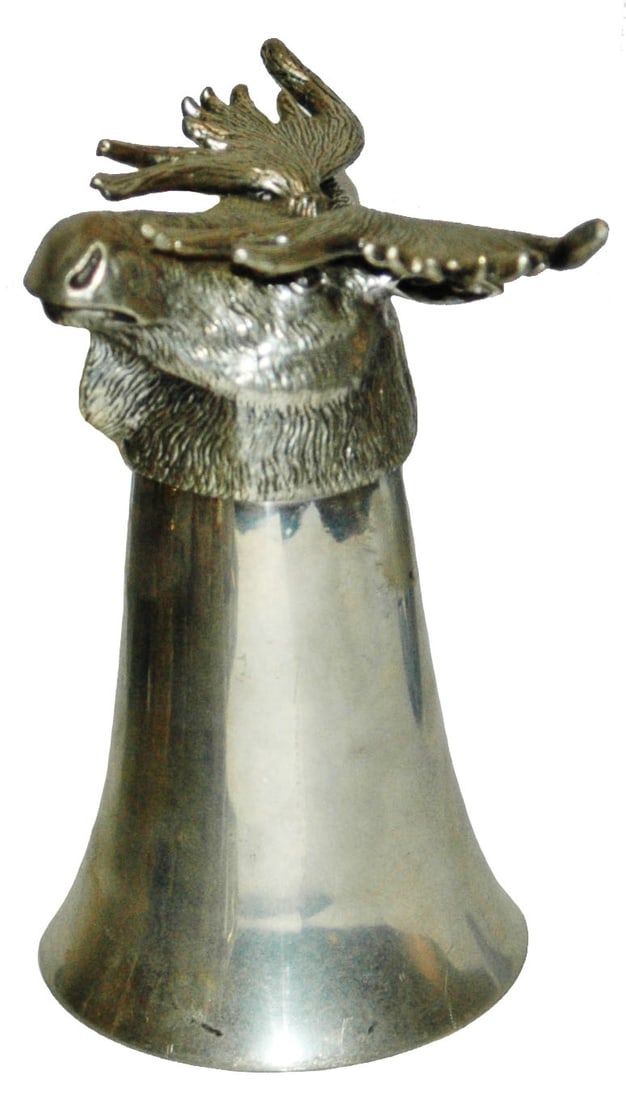 Moose 6" Pewter Stirrup Cup: Pewter 6” Stirrup Cup. Moose. Mint.