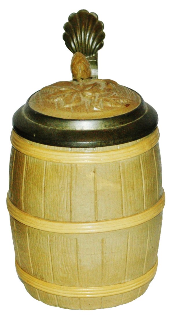 Mettlach 1/4L Barrel Character Stein w Inlay Lid (1 of 2)