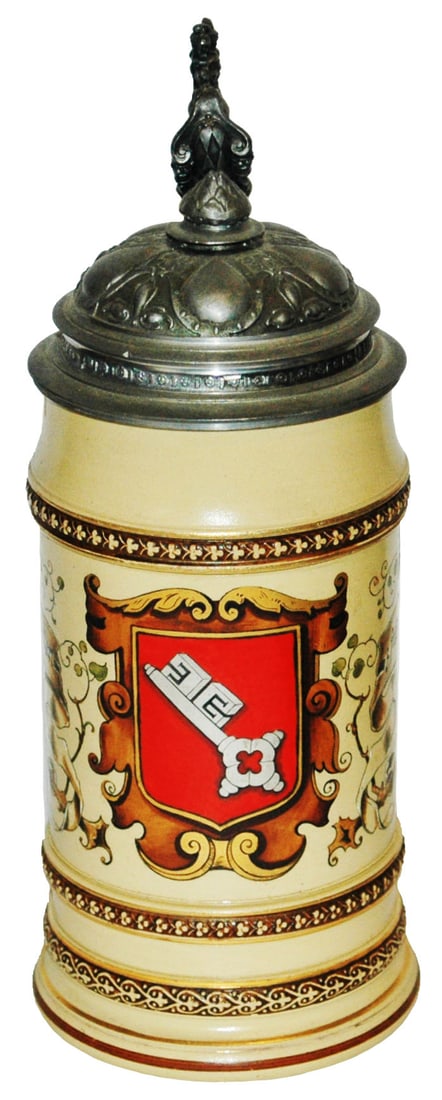 Mettlach Van Hauten Shield Stein Fancy Pewter Lid (1 of 4)