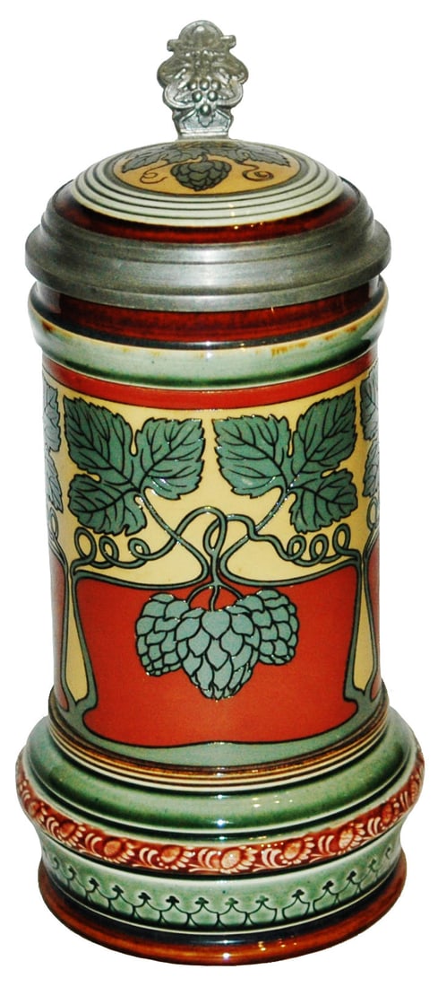 Mettlach Art Nouveau Design Stein w Matched Inlay (1 of 4)