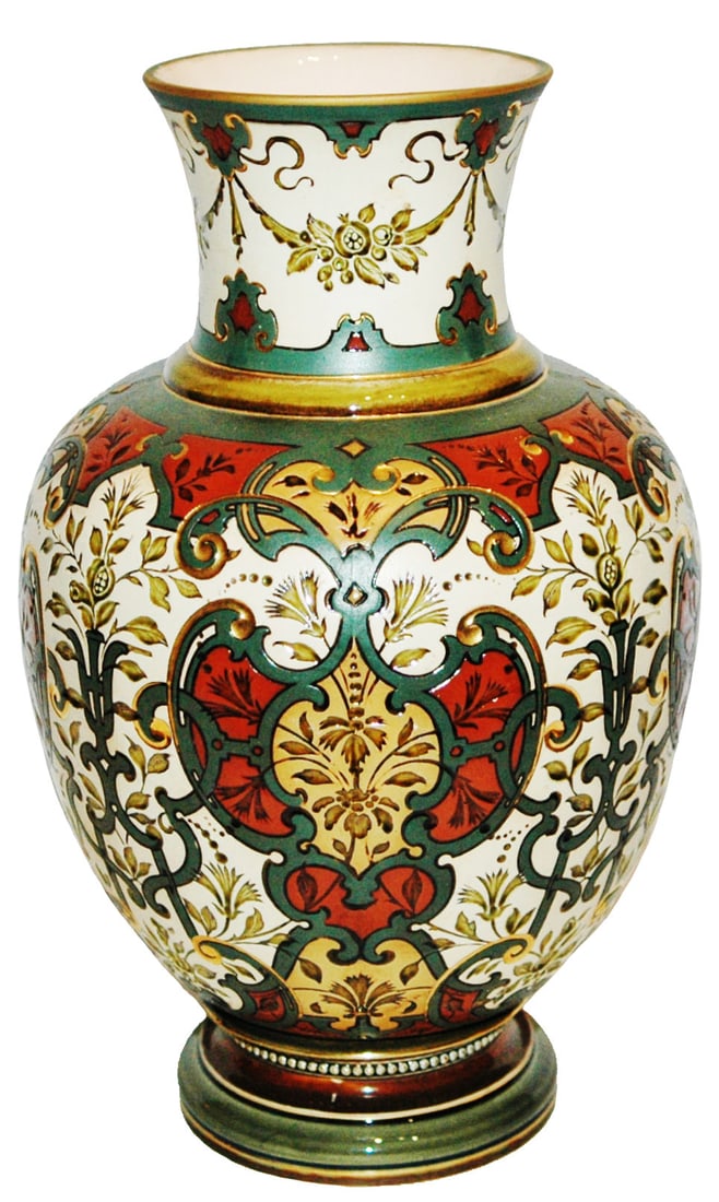 Mettlach 11-3/4" Mosaic Floral Design Vase (1 of 3)