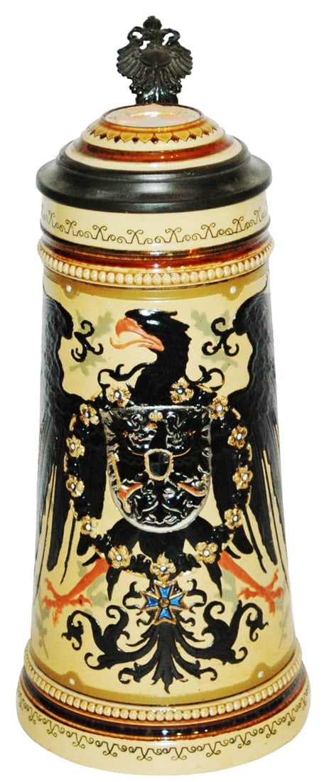 1L Mettlach Imperial Eagle w Acorn Oak Leaf Stein (1 of 5)