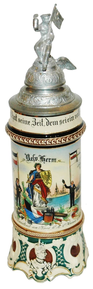 Regimental Naval Stein w Uncommon Sailor Finial (1 of 4)