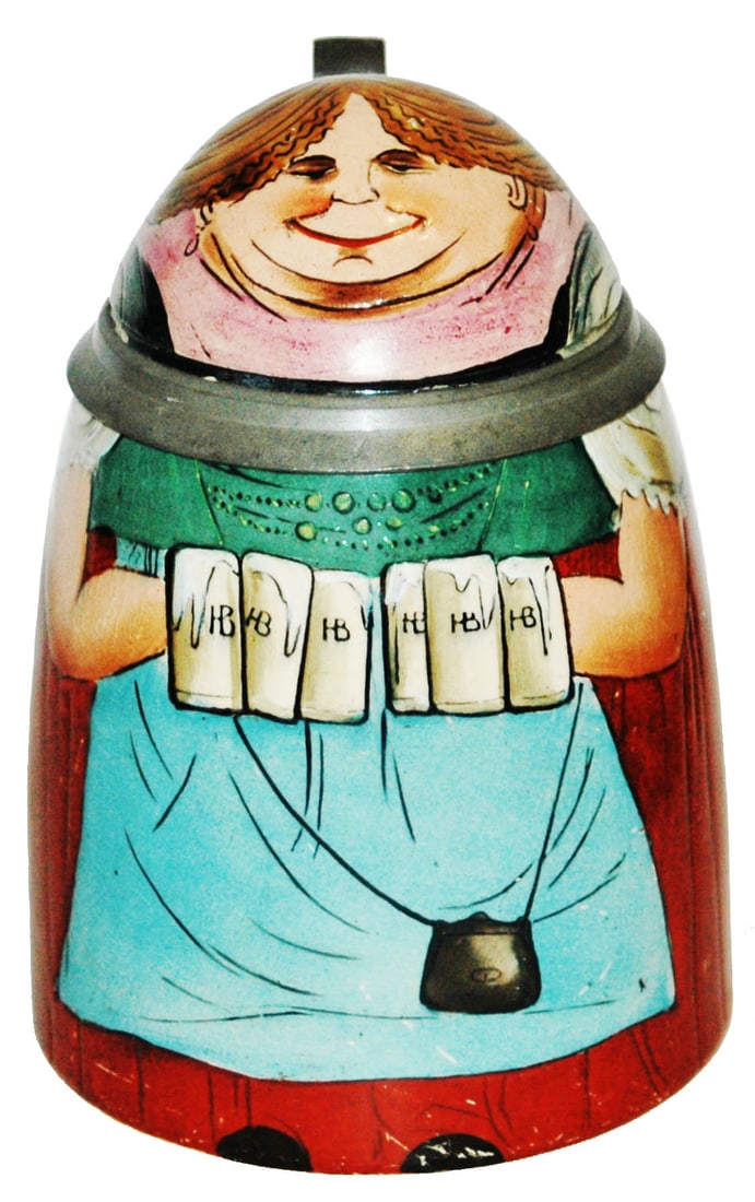 Barmaid w Many HB Steins Hanke Character Stein (1 of 4)