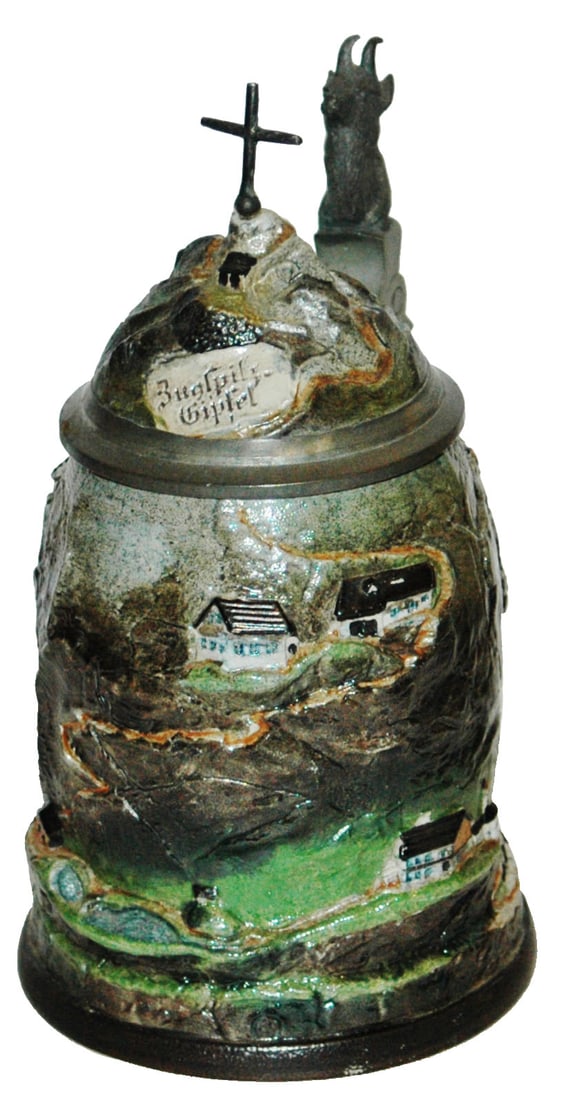 Zugspitz Mountain Character Stein w Cross on Lid (1 of 3)