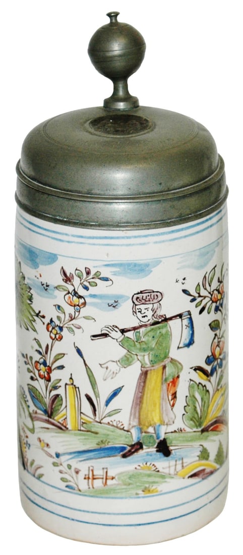 1L Erfurt Faience dated 1780 Man w Axe Stein (1 of 5)