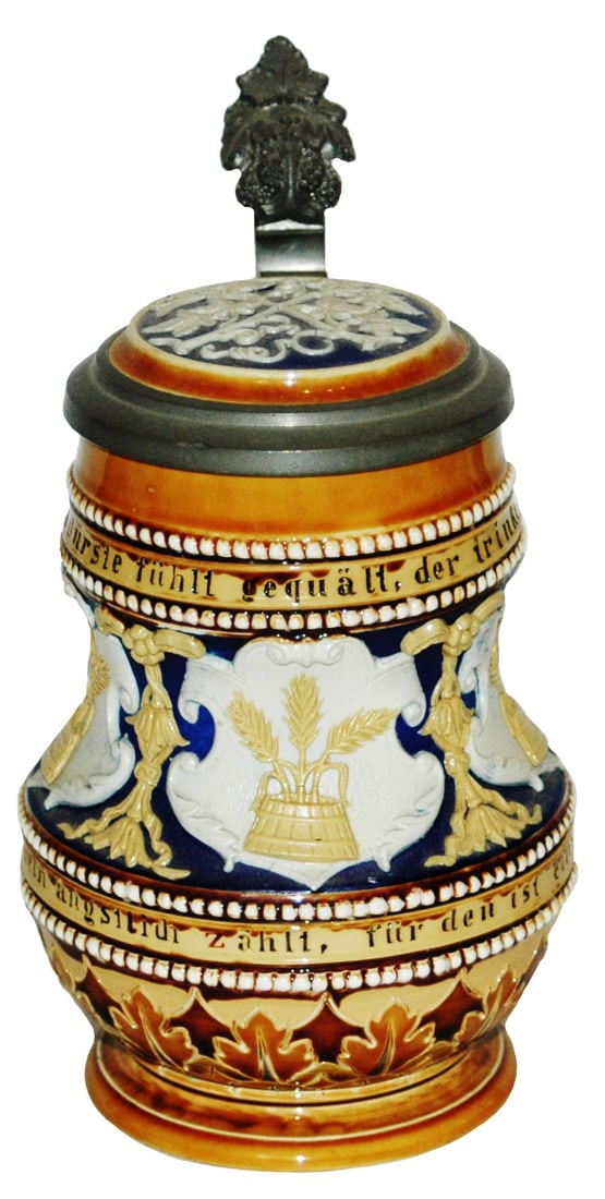 Mettlach Shields w Barrels & Wheat Stein w Inlay (1 of 4)