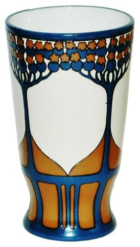 Mettlach Art Nouveau Design Beaker: Mettlach #3365 Etched 1/4L Beaker. Art Nouveau design. Mint.