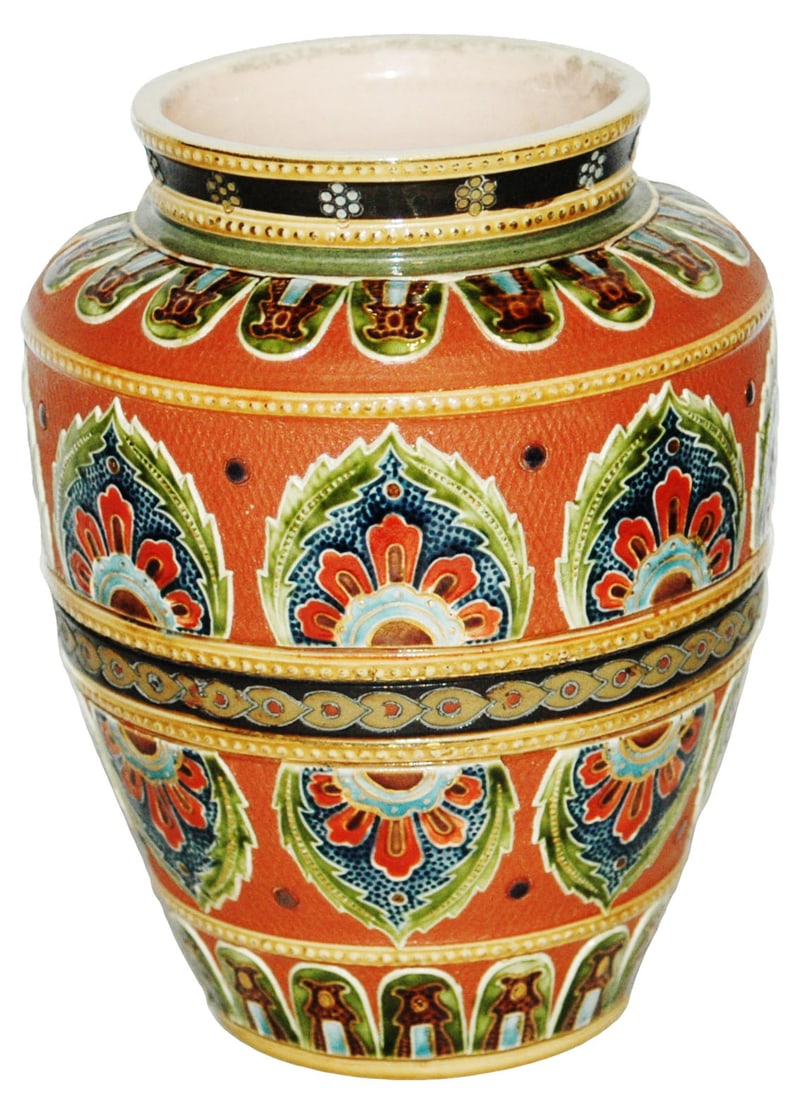 Mettlach Mosaic 6" Floral Vase: Mettlach #1596 Mosaic 6” Vase. Floral design. Mint.