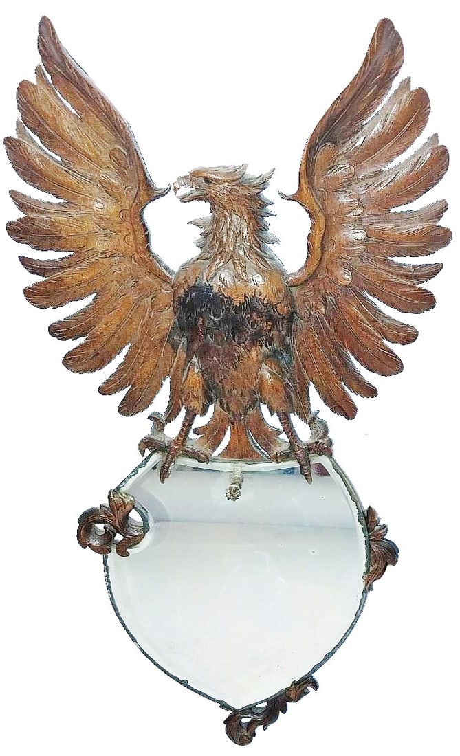 Black Forest Carved Wood Mirror Eagle w Wings Out (1 of 5)