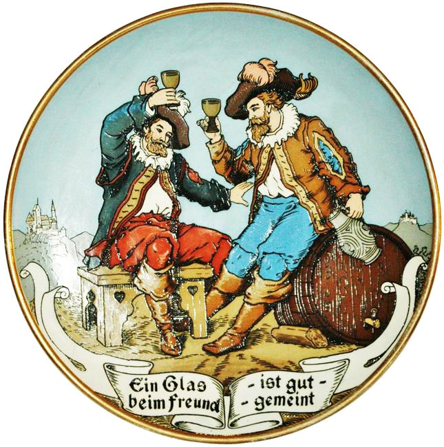 Mettlach 17" Plaque Landsknechts w Goblets (1 of 1)