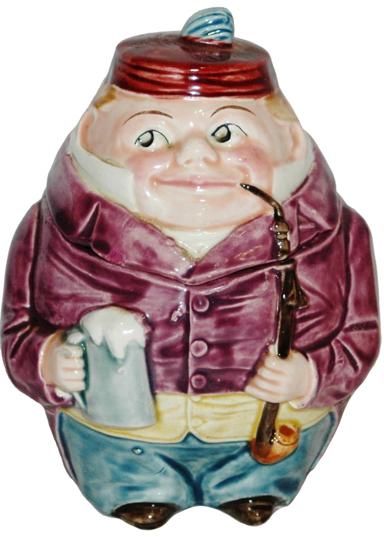 Majolica Chubby Student w Pipe Tobacco Jar (1 of 4)