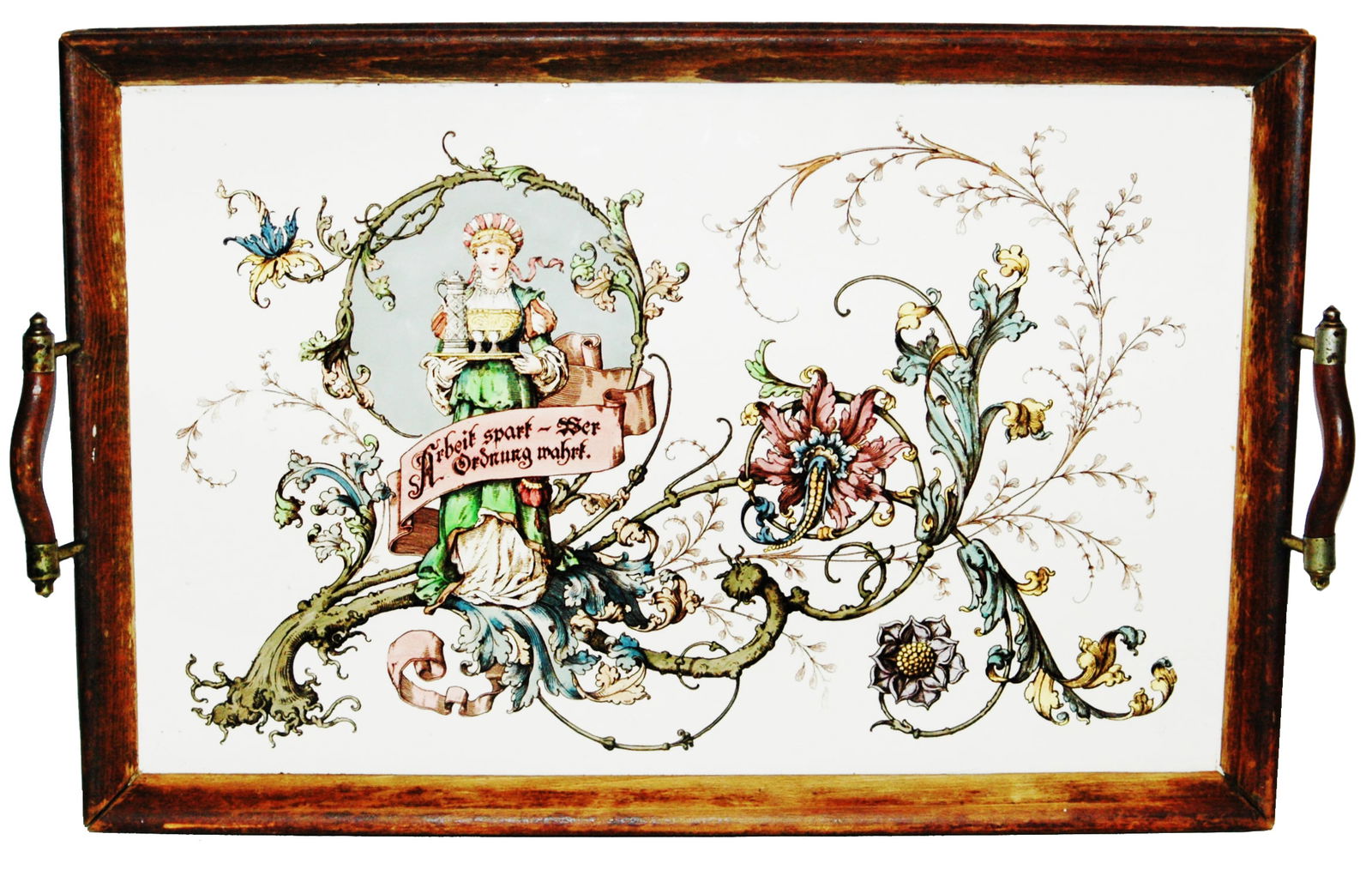 Mettlach Serving Girl & Floral Tray in Frame (1 of 2)