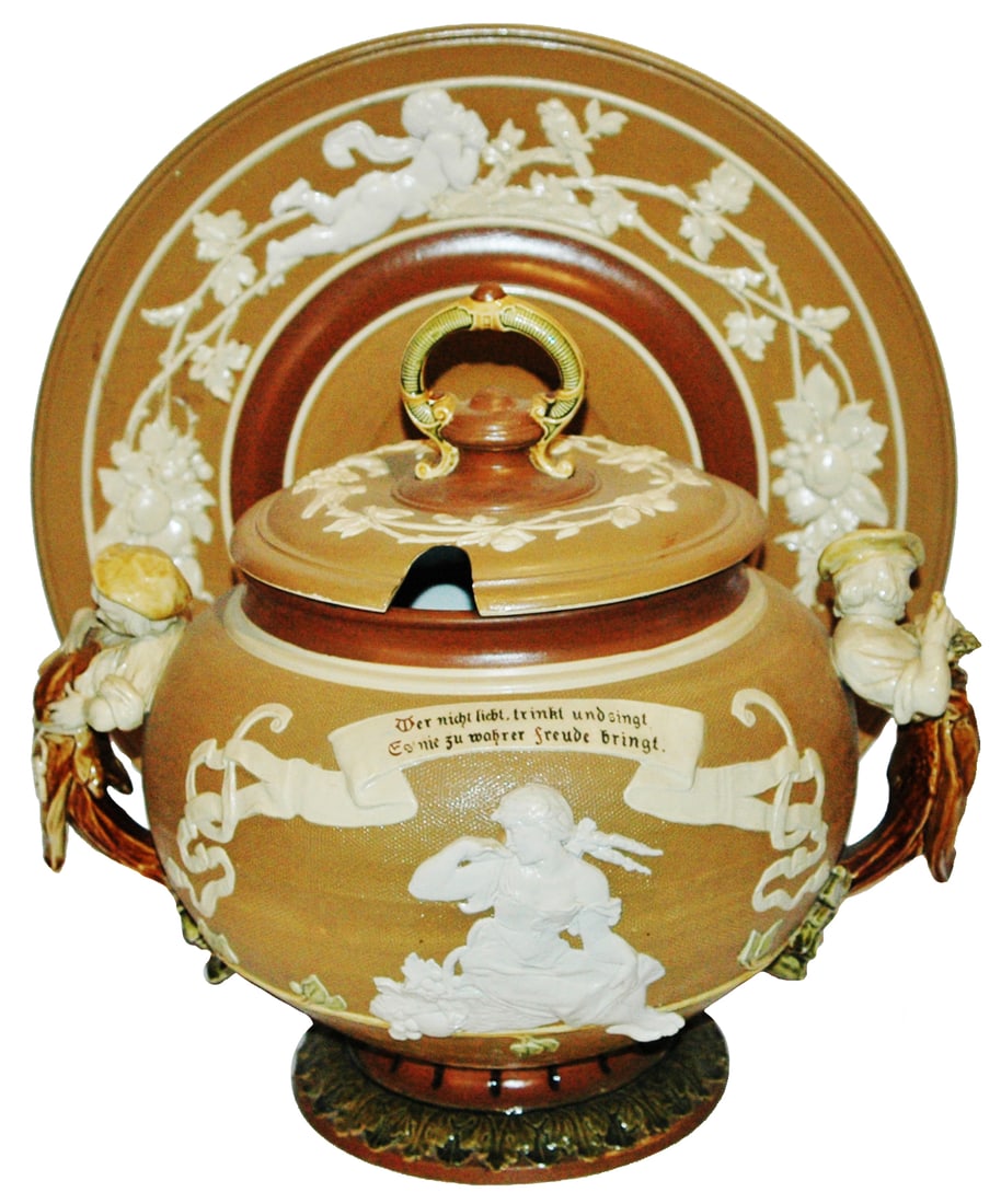 Mettlach Innkeeper Punch Bowl w Figural Handles (1 of 6)
