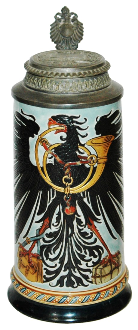 1L Mettlach Postman Occupational Stein Fancy Lid (1 of 5)