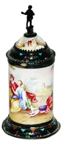 Viennese Enamel Hand Painted 3-1/2" Stein & Inlay