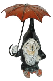 nVienese Enamel Seated Dwarf w Umbrella Figure