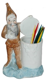 Dwarf Figural 3-1/2"  Porcelain Toothpick Holder