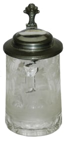 1/8L Wheel-cut Dog & Forest Glass Stein