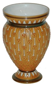 Rare Mettlach Mosaic 4" Vase w Floral Design