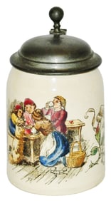 Uncommon Mettlach 1/4L Tavern Scene Stein