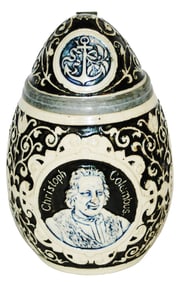 Columbus on Egg Character Stein w Sailing Ship