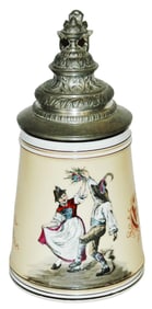 Dancing Couple Porcelain Stein with Litho