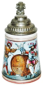 Landknecht & Barrel Stein w Colored Litho of Nude