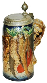 1L Sarreguemines Drying Meat Stein w Cat Handle