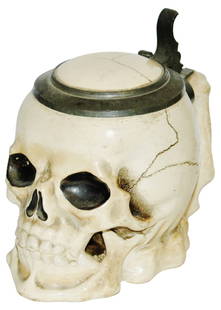 Skull Character Stein by Dumler & Breiden: Character Stein 1/2L Pottery Dumler & Breiden #852. Skull. Mint.