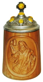 Bisque Porcelain Stein w Fancy Jeweled Lid