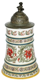 Detailed Floral Sarreguemines Stein w Fancy Handle