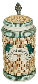 Basket Weave Character Stein w Matched Lid