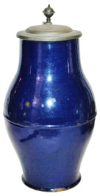 Enameled Tin Toleware Stein in Cobalt Color