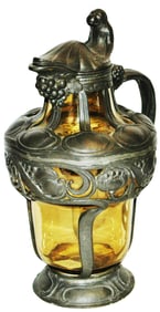 1-1/4L Art Nouveau Amber Glass & Pewter Stein