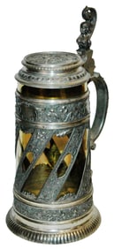 1L Grapes & Leaves Pewter & Amber Glass Stein