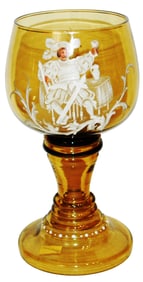 Amber Glass Roemer Goblet w Landsknecht enamel