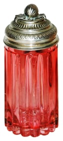 Cranberry Ribbed Glass c.1860 w Fancy Silver Lid