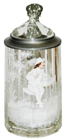 White Enamel Cavalier Blown Glass Stein w Prism Ld