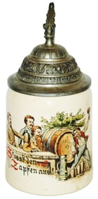 Mettlach Drinking Men at Barrel Stein