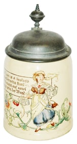 Mettlach Barmaid w Many Steins and Verse